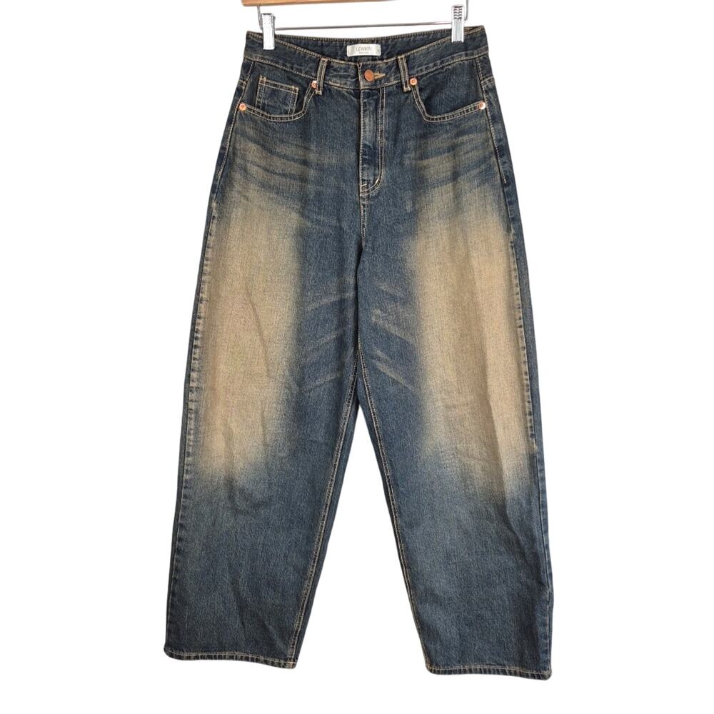 Lewkin Vivi Jeans Women Medium Vintage Wash Baggy Wide Leg Y2K Streetwear Cotton